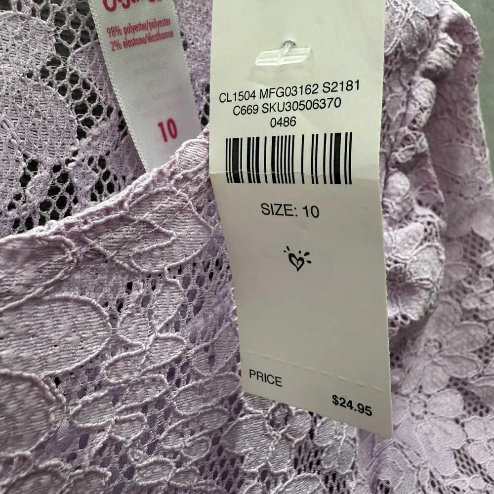 Justice Girls Size 10 Purple Lace Puff Sleeve Layered Top
